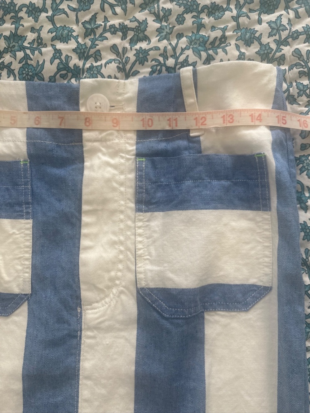 Anthropologie Colette Linen Maxi Skirt Stripes Patch Pockets Blue Slit Sz Medium - Picture 7 of 11